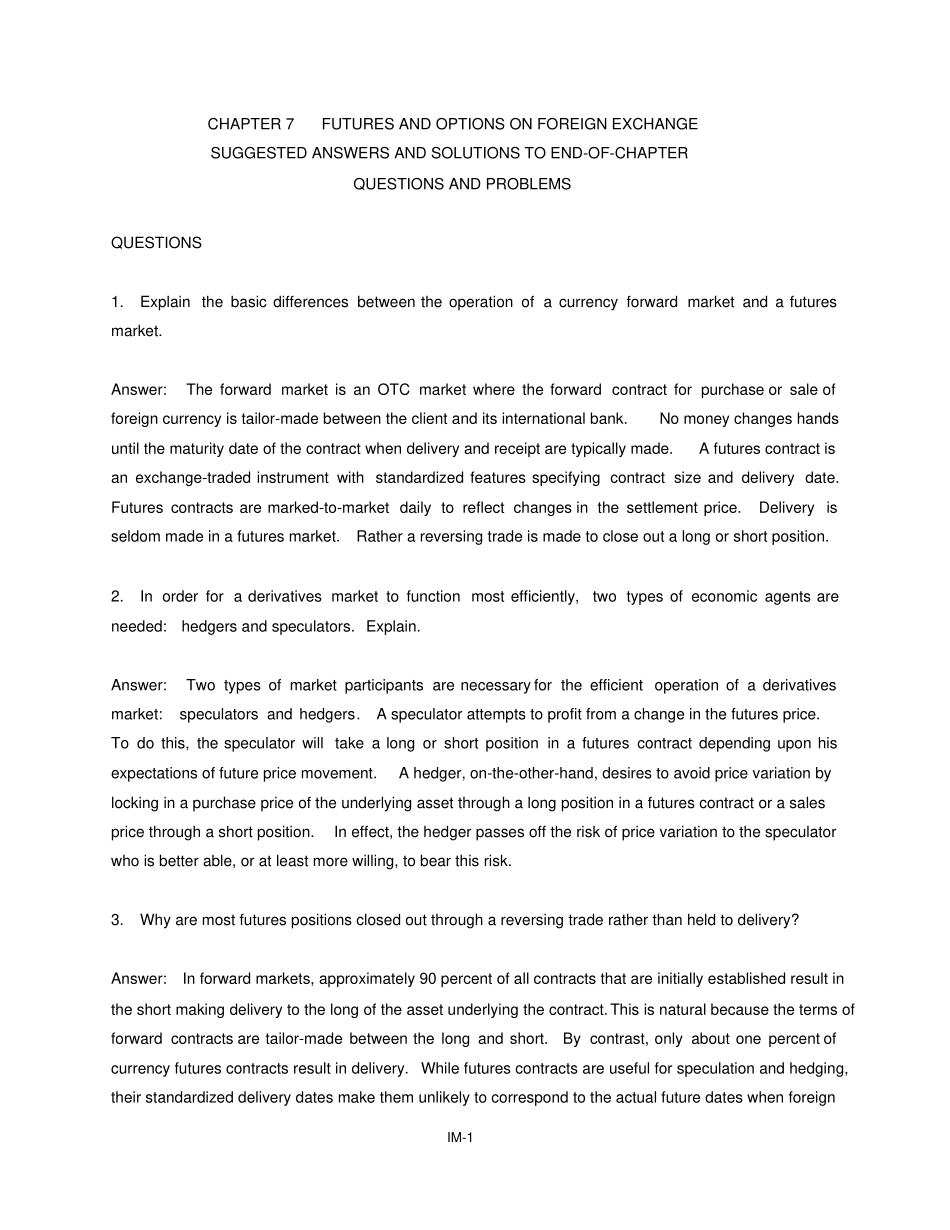 完整版国际财务管理英文版课后习题答案8_第1页