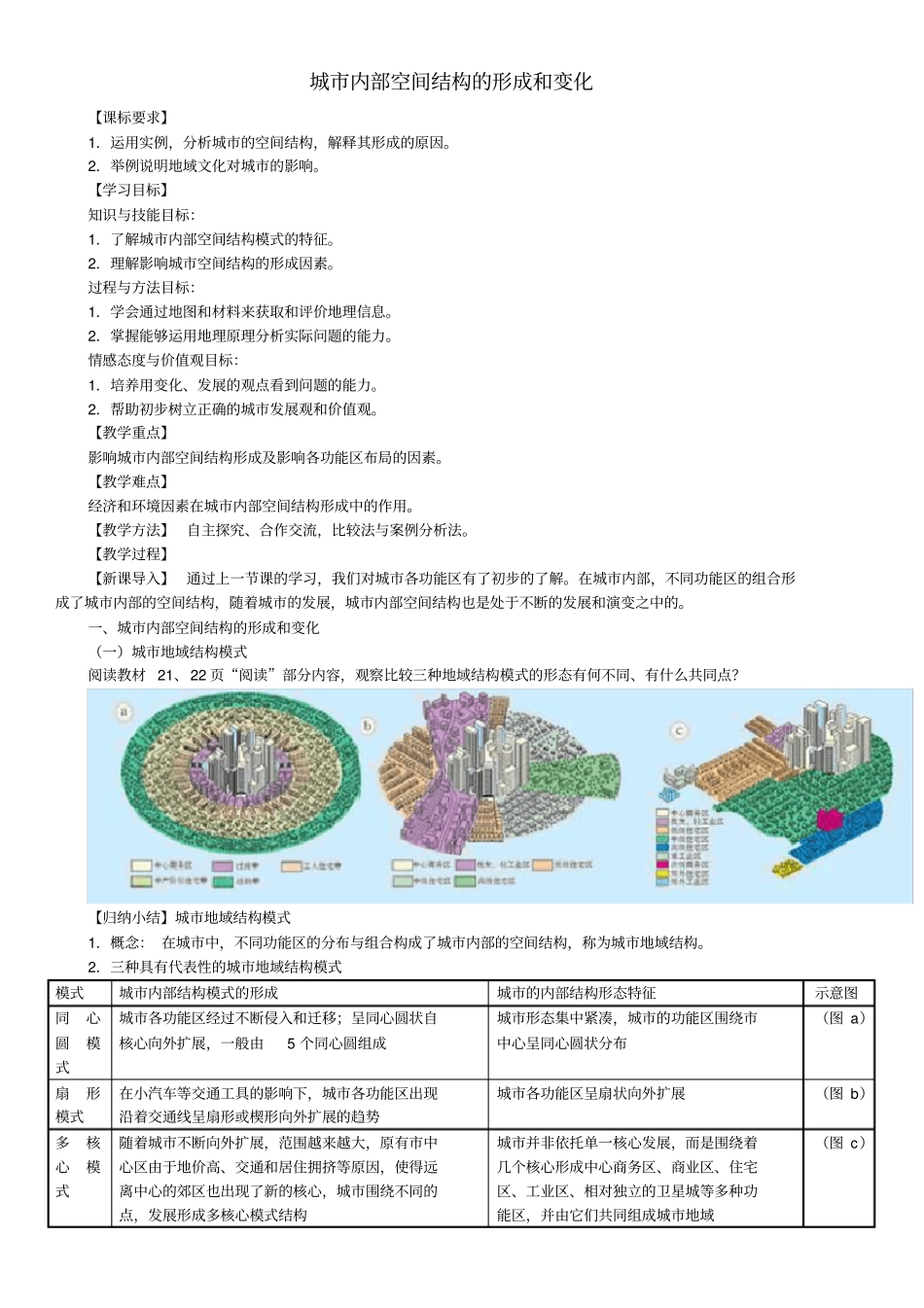 完整版城内部空间结构的形成和变化_第1页