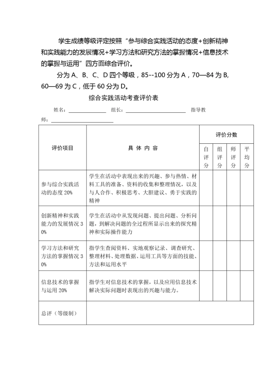 完整版城西小学综合实践活动学生期末考查方案_第3页