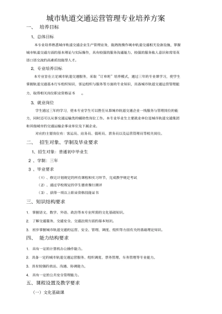 完整版城轨道交通运营管理专业培养方案