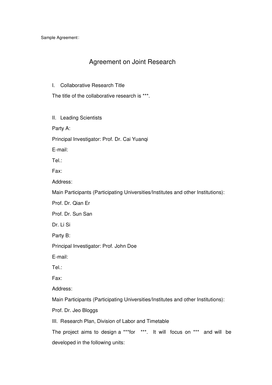 完整版基金委国际合作研究协议书撰写说明及范本英文_第3页