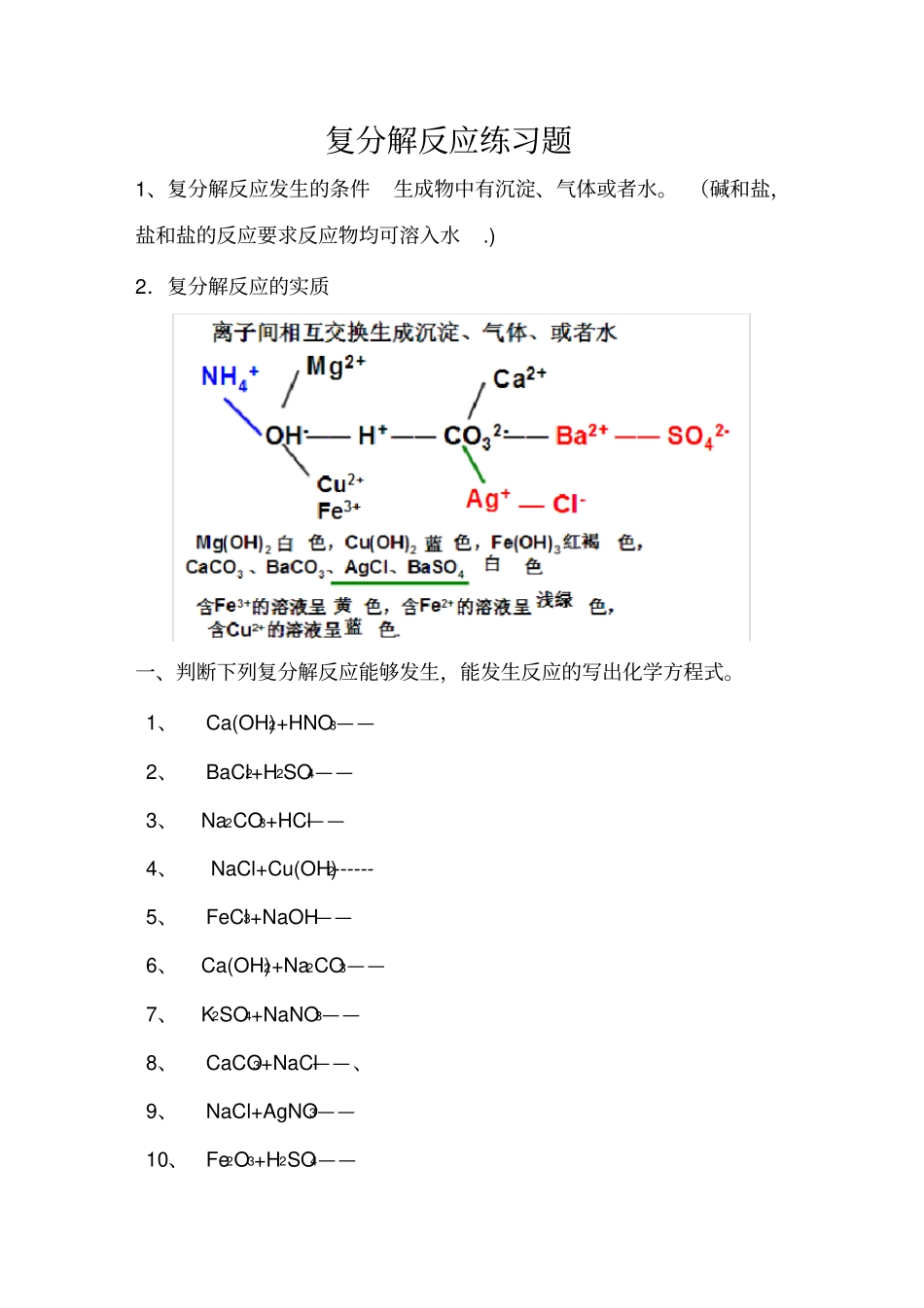 完整版复分解反应练习题_第1页