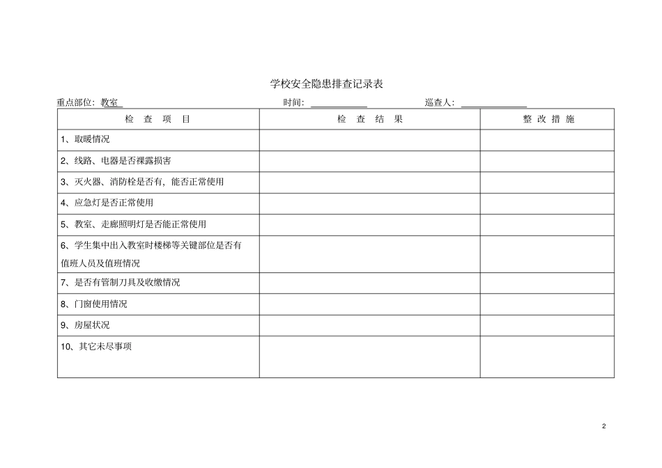 完整版学校安全隐患排查记录表文档良心出品_第2页