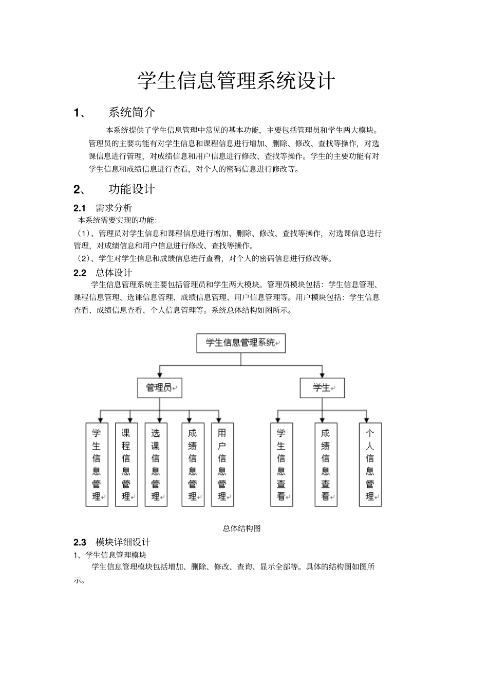 完整版学生信息管理系统Java+代码文档良心出品_第1页