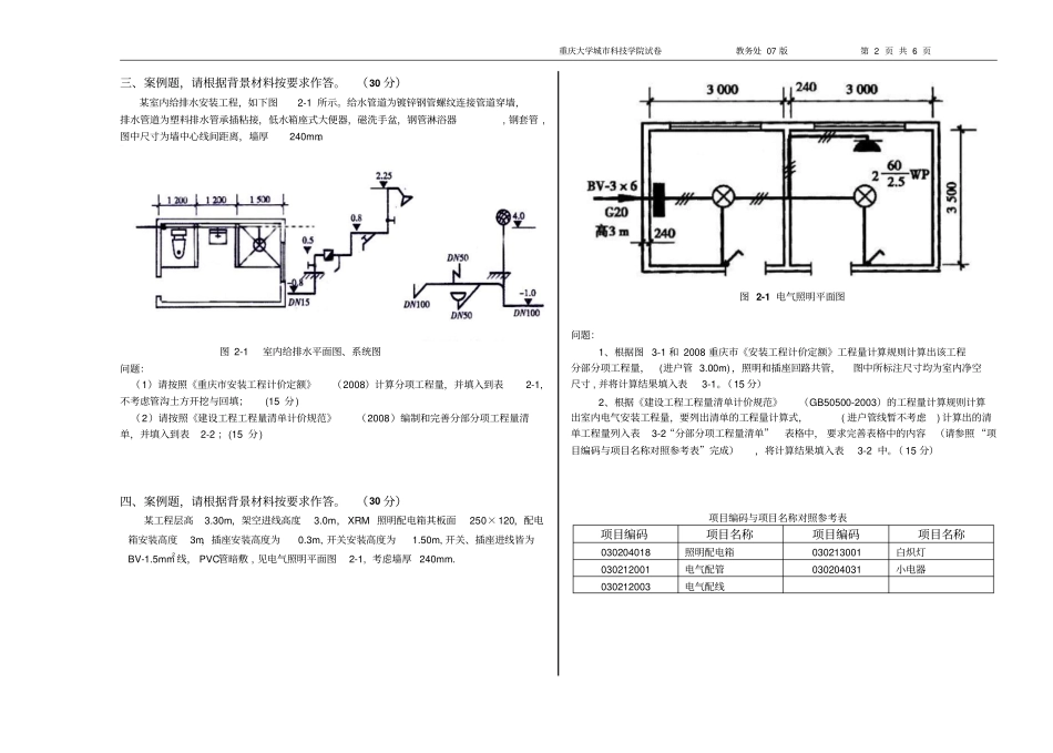 完整版安装工程计量与计价期末A卷_第2页