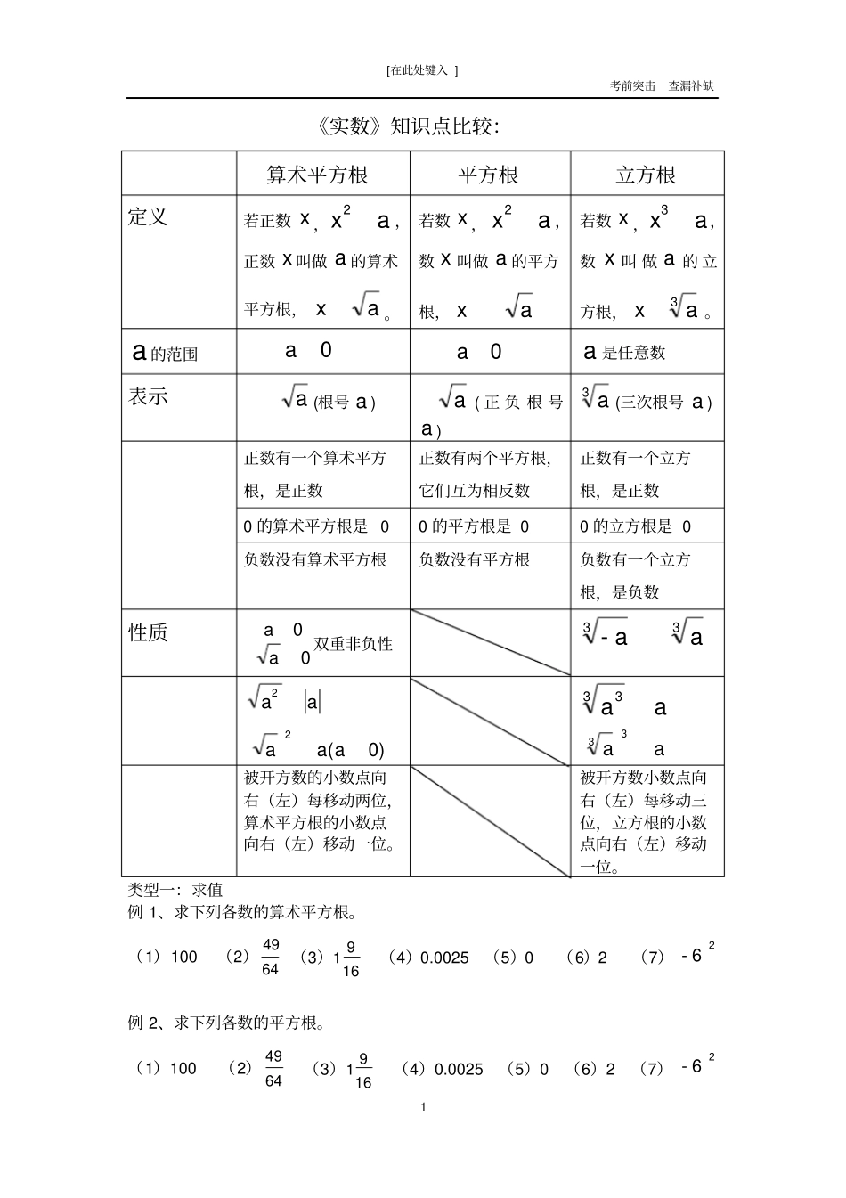 完整版实数题型分类归纳_第1页