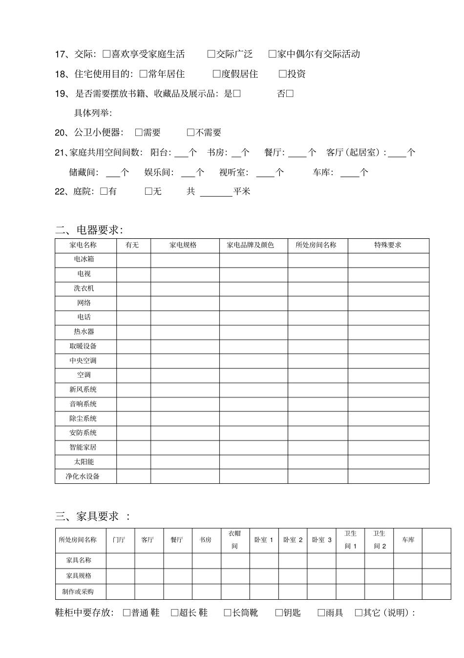 完整版家庭室内设计需求表_第2页