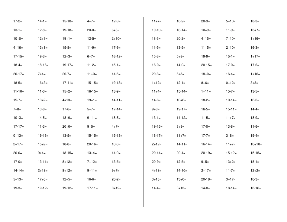 完整版小学一年级20以内加减法打印版_第1页