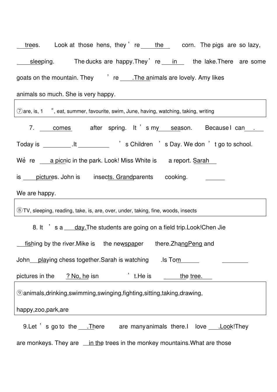 完整版小学英语六年级专项练习选词填空_第3页