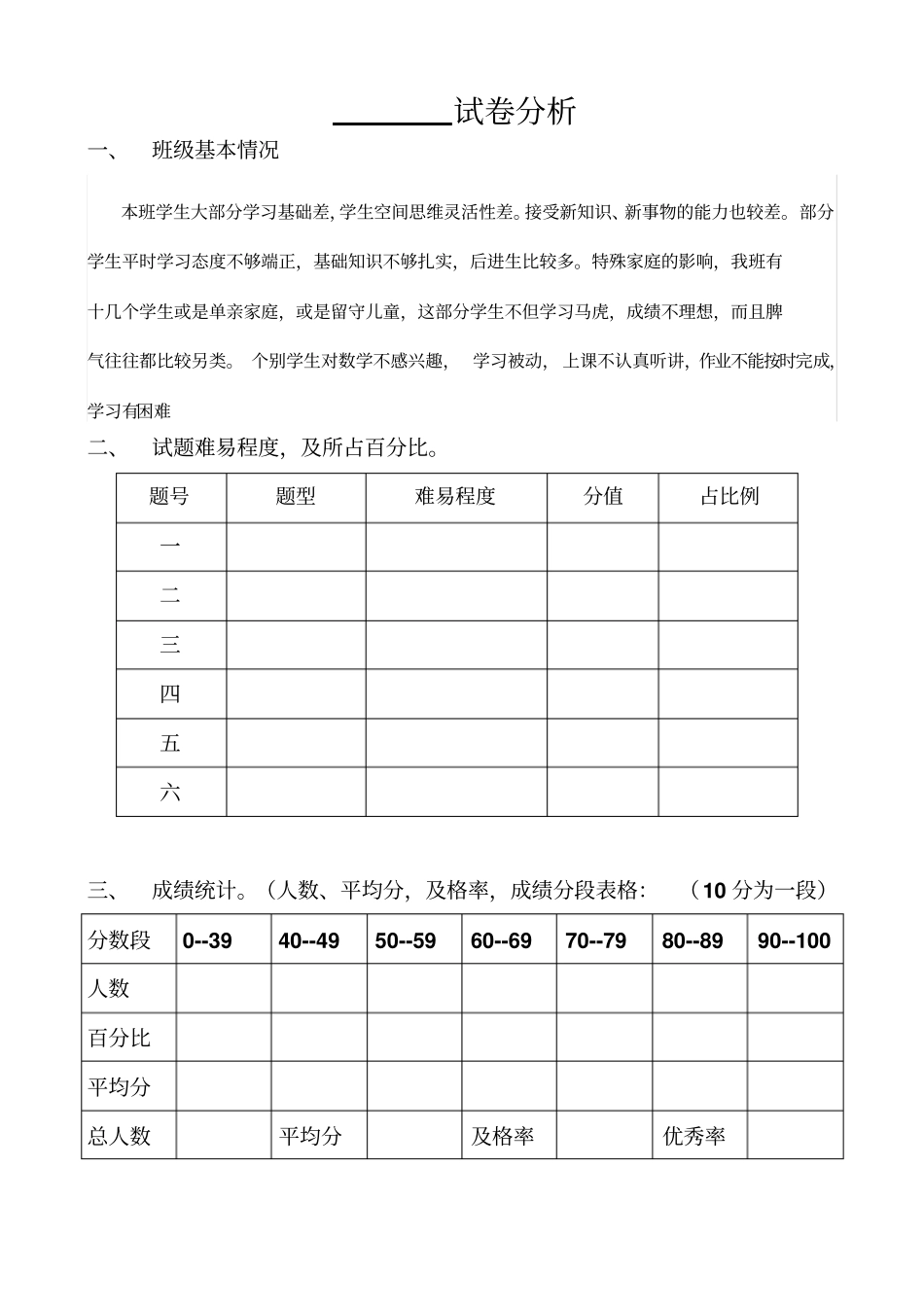 完整版小学语文试卷分析模板_第1页