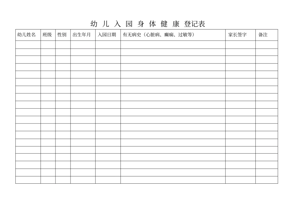 完整版幼儿入园身体健康登记表_第1页