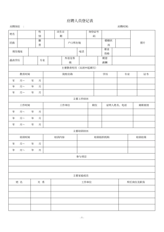 完整版应聘人员登记表