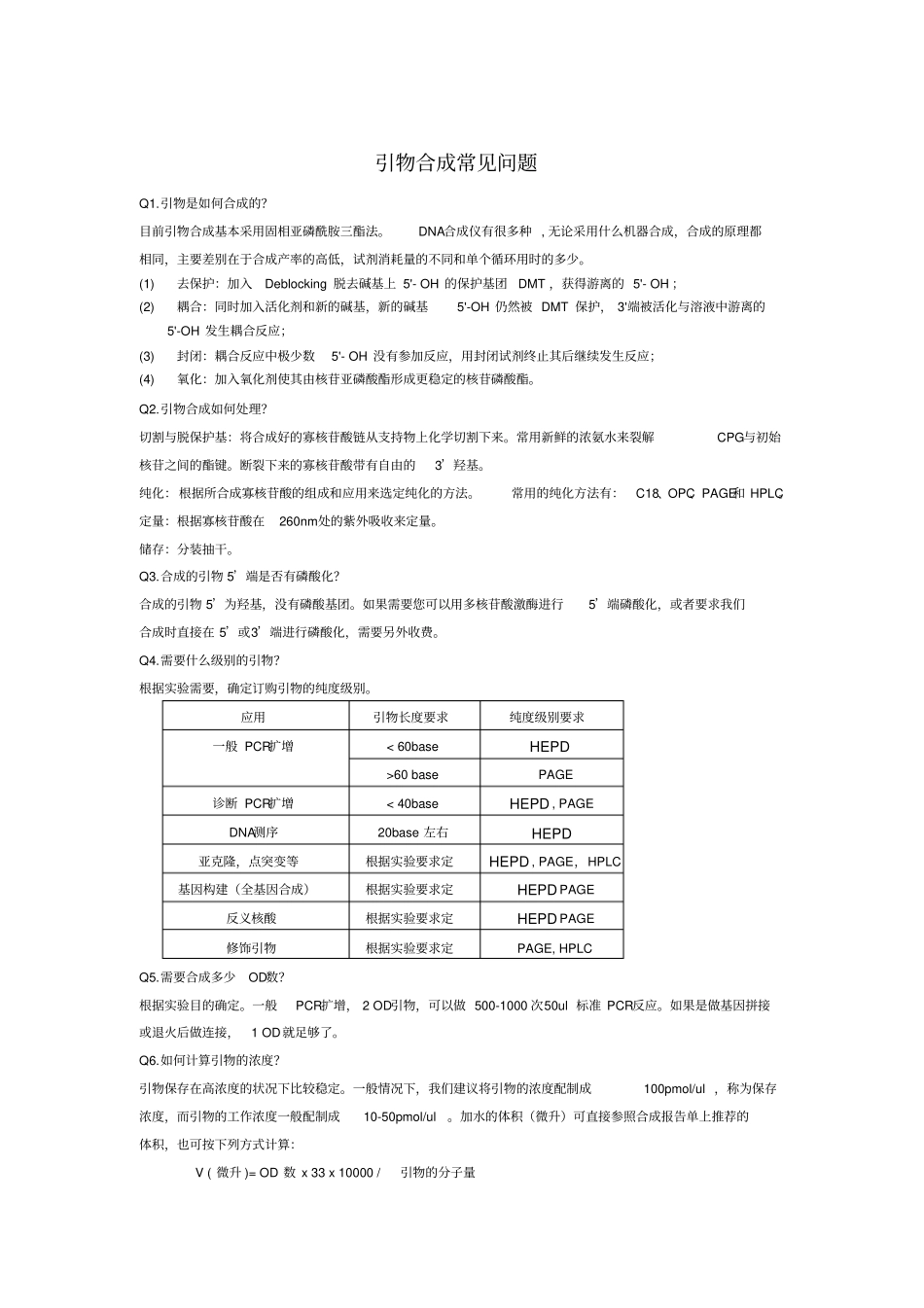完整版引物合成常见问题_第1页