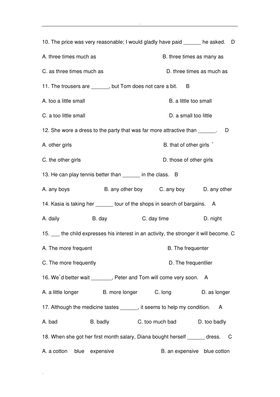 完整版形容词和副词练习题+答案_第2页