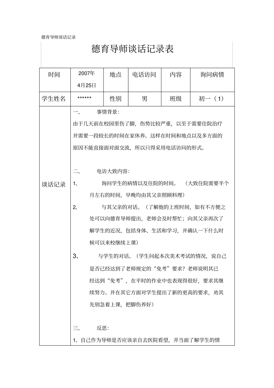 完整版德育导师谈话记录_第1页