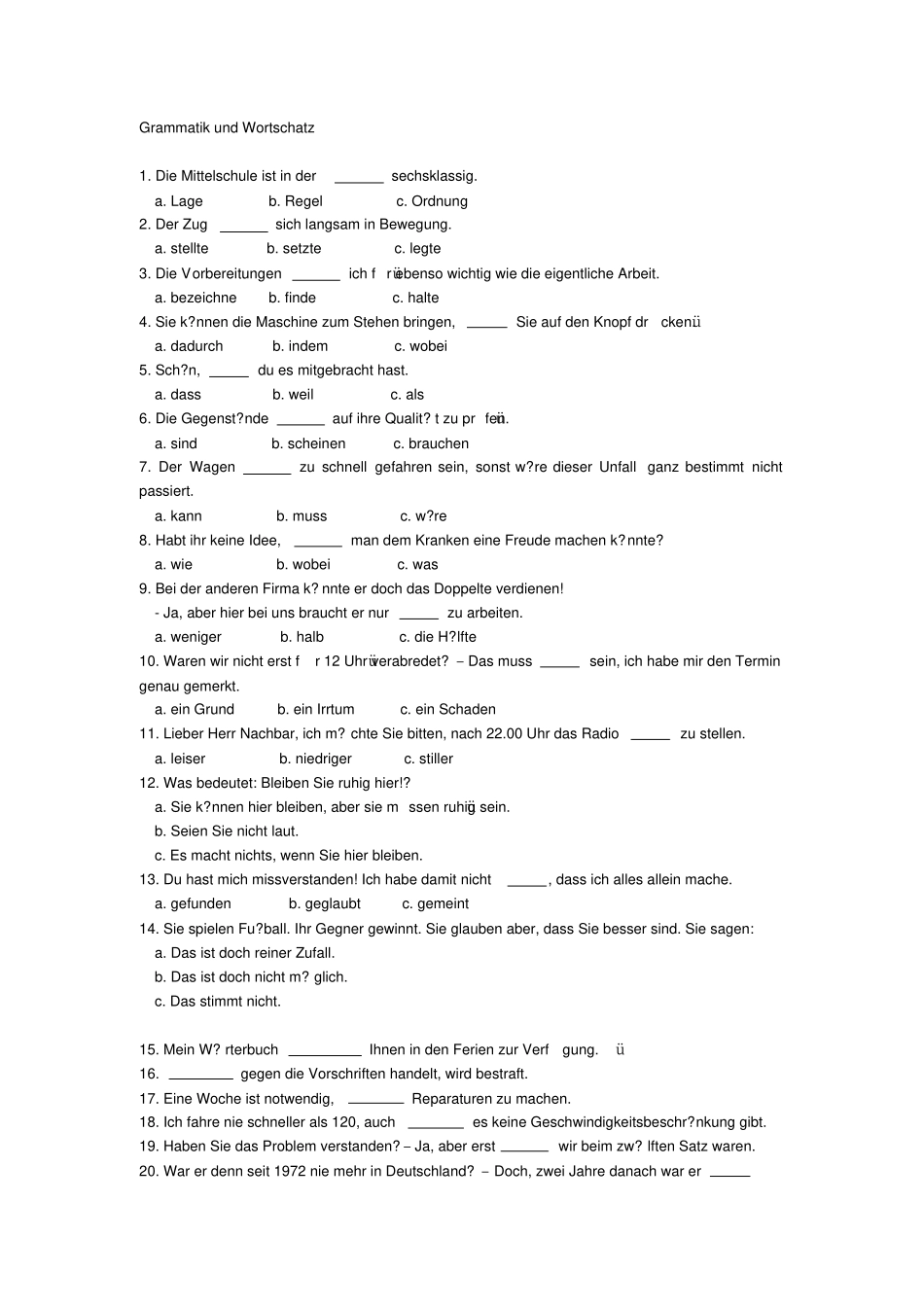 完整版德语专四练习题_第1页