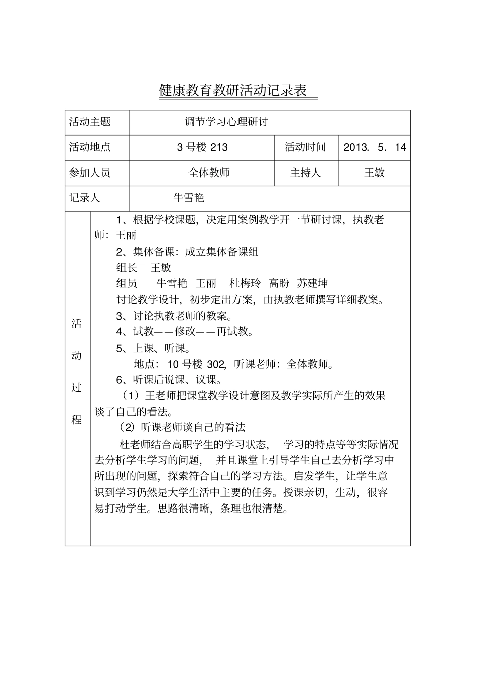 完整版心理健康教育教研活动记录表-3文档良心出品_第1页
