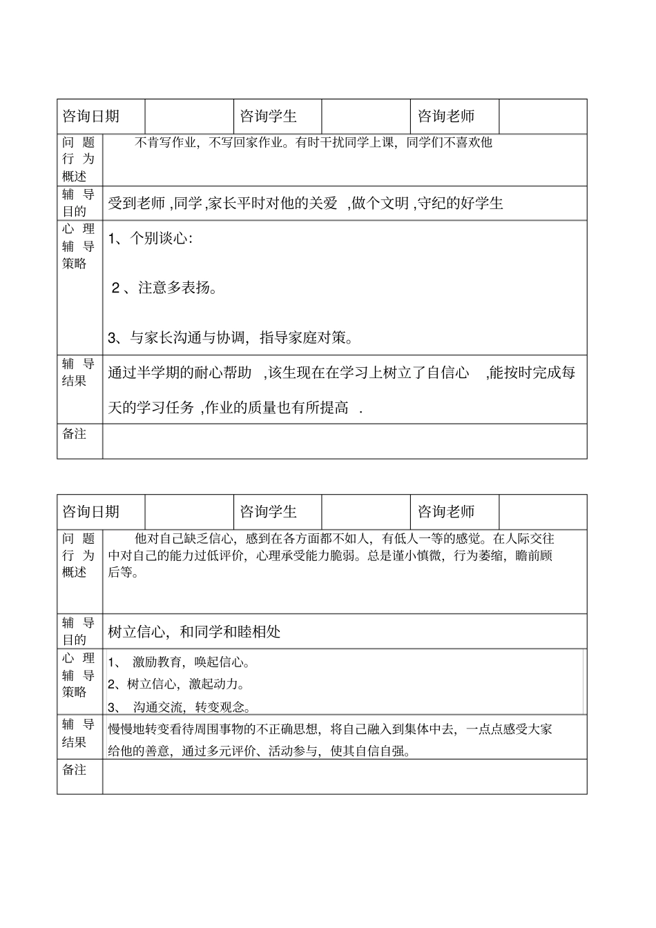 完整版心理咨询记录表文档良心出品_第1页