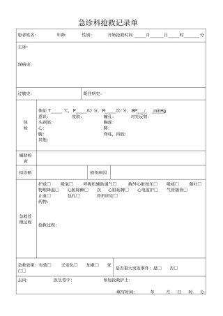 完整版急诊科抢救记录单