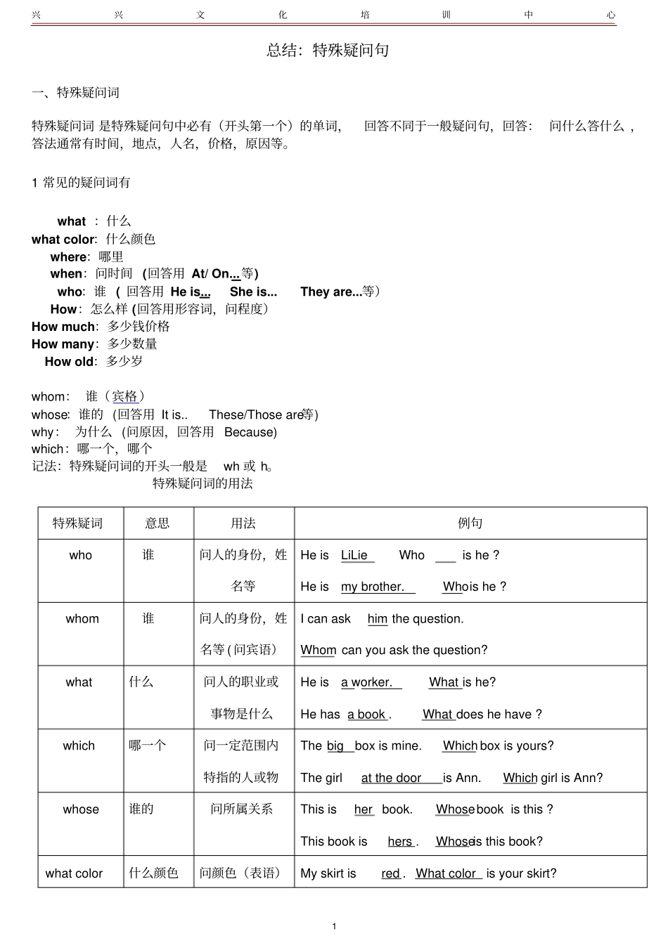 完整版总结特殊疑问句文档良心出品_第1页