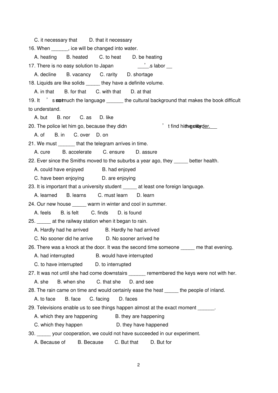 完整版成人高考学位英语测试题_第2页