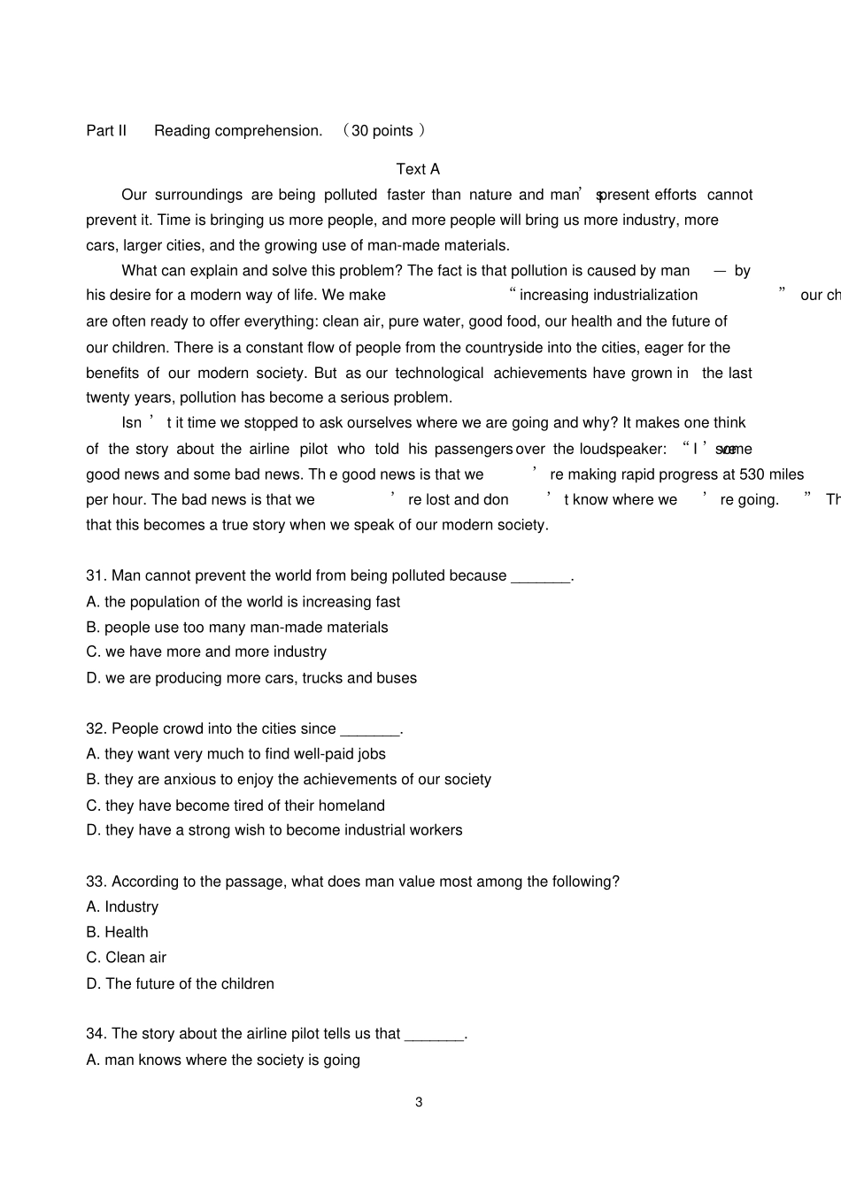 完整版成人高考学位英语测试题_第3页