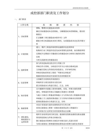 完整版成控部部门及岗位职责