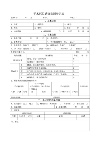 完整版手术部位感染监测登记表
