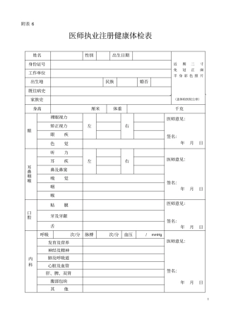 完整版执业医师注册体检表