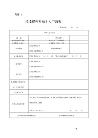 完整版技能提升补贴个人申请表