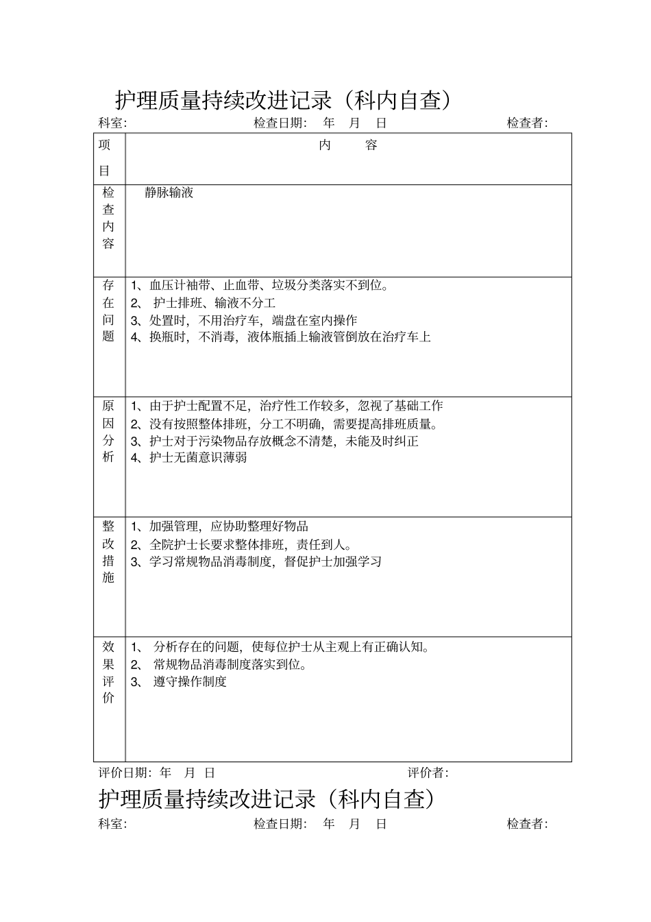 完整版护理质量持续改进记录护理文书_第1页