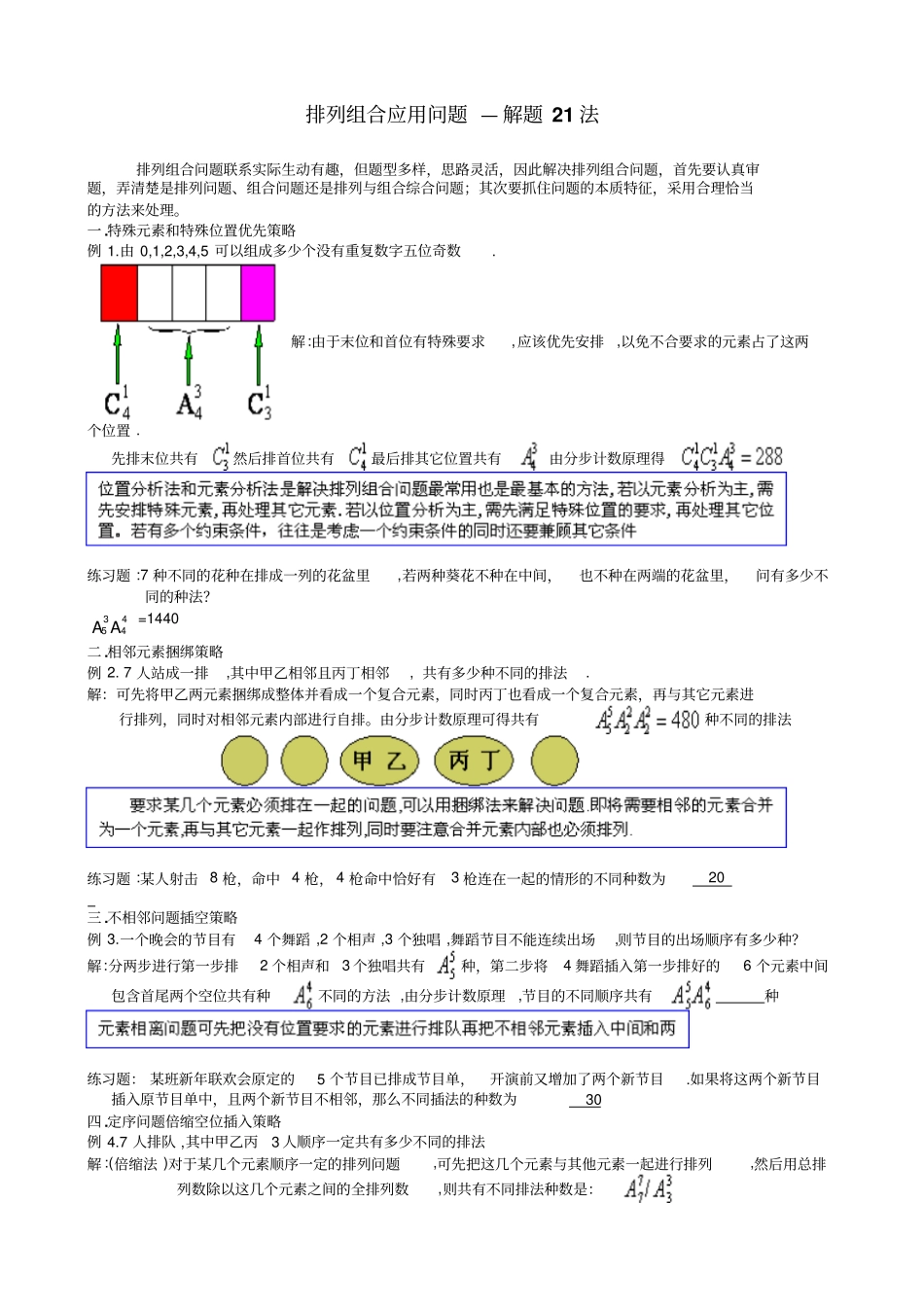 完整版排列组合应用问题—解题21法文档良心出品_第1页