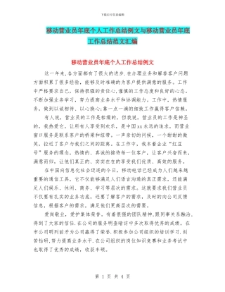 移动营业员年底个人工作总结例文与移动营业员年底工作总结范文汇编