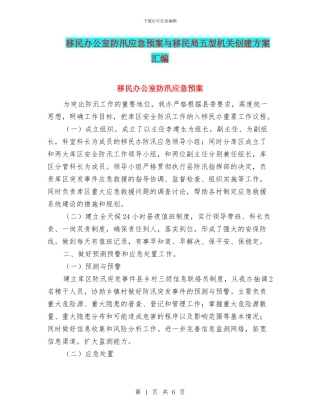 移民办公室防汛应急预案与移民局五型机关创建方案汇编