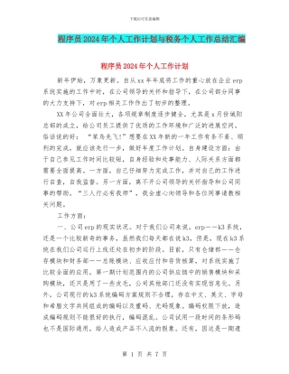 程序员2024年个人工作计划与税务个人工作总结汇编