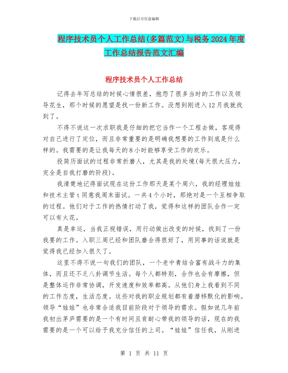 程序技术员个人工作总结与税务2024年度工作总结报告范文汇编_第1页