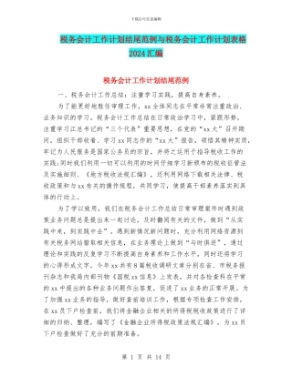 税务会计工作计划结尾范例与税务会计工作计划表格2024汇编