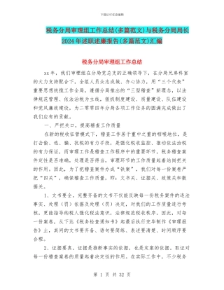 税务分局审理组工作总结与税务分局局长2024年述职述廉报告(多篇范文)汇编