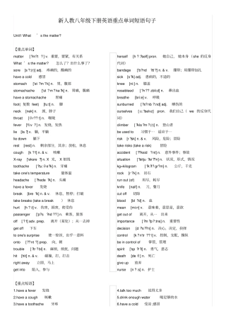 完整版新人教八年级下册英语重点单词、短语、句子