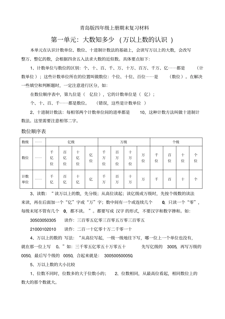 完整版新青岛版四年级数学上册知识点归纳_第1页
