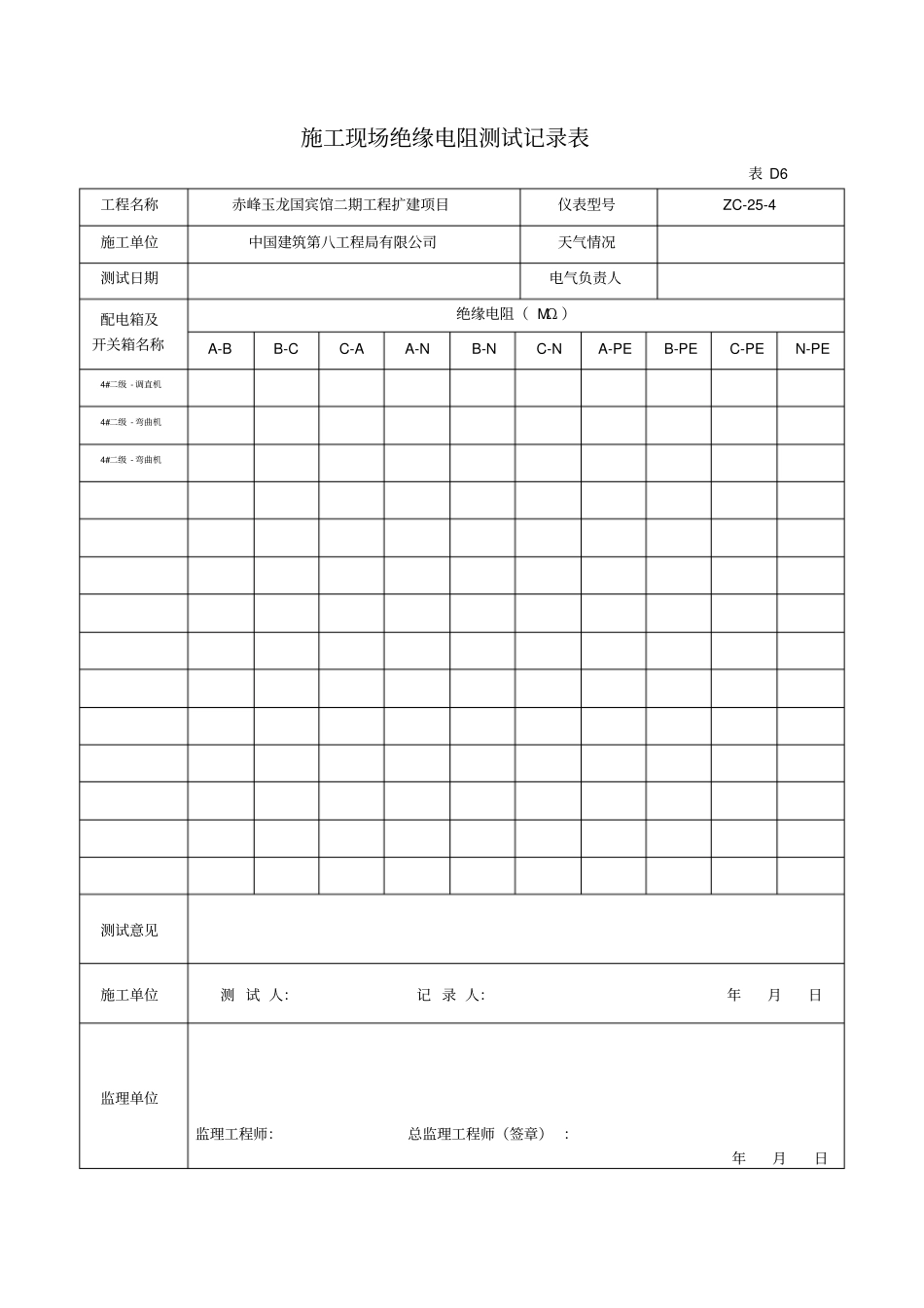 完整版施工现场绝缘电阻测试记录表_第3页