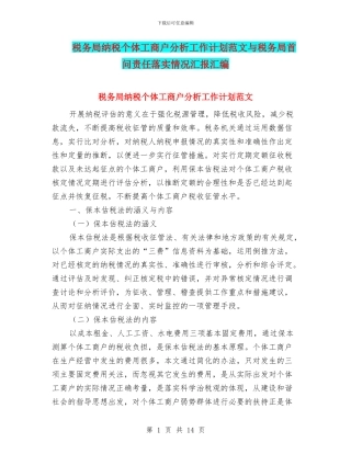 税务局纳税个体工商户分析工作计划范文与税务局首问责任落实情况汇报汇编
