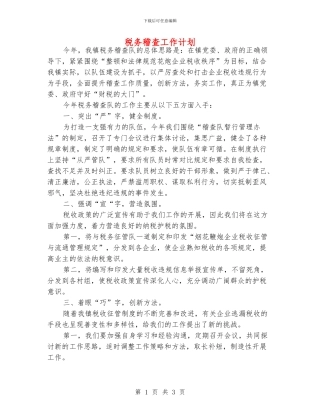 税务稽查工作计划