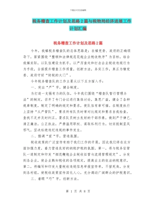 税务稽查工作计划及思路2篇与税物局经济发展工作计划汇编