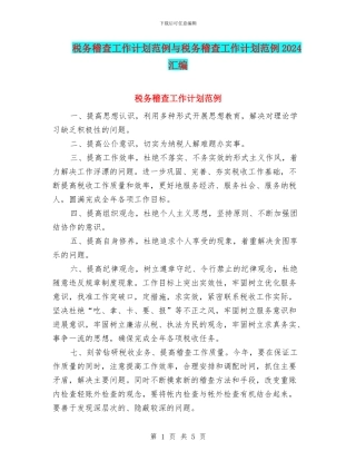 税务稽查工作计划范例与税务稽查工作计划范例2024汇编