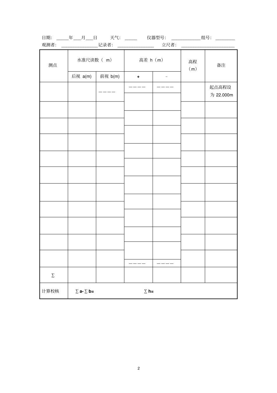 完整版普通水准测量记录表2_第2页