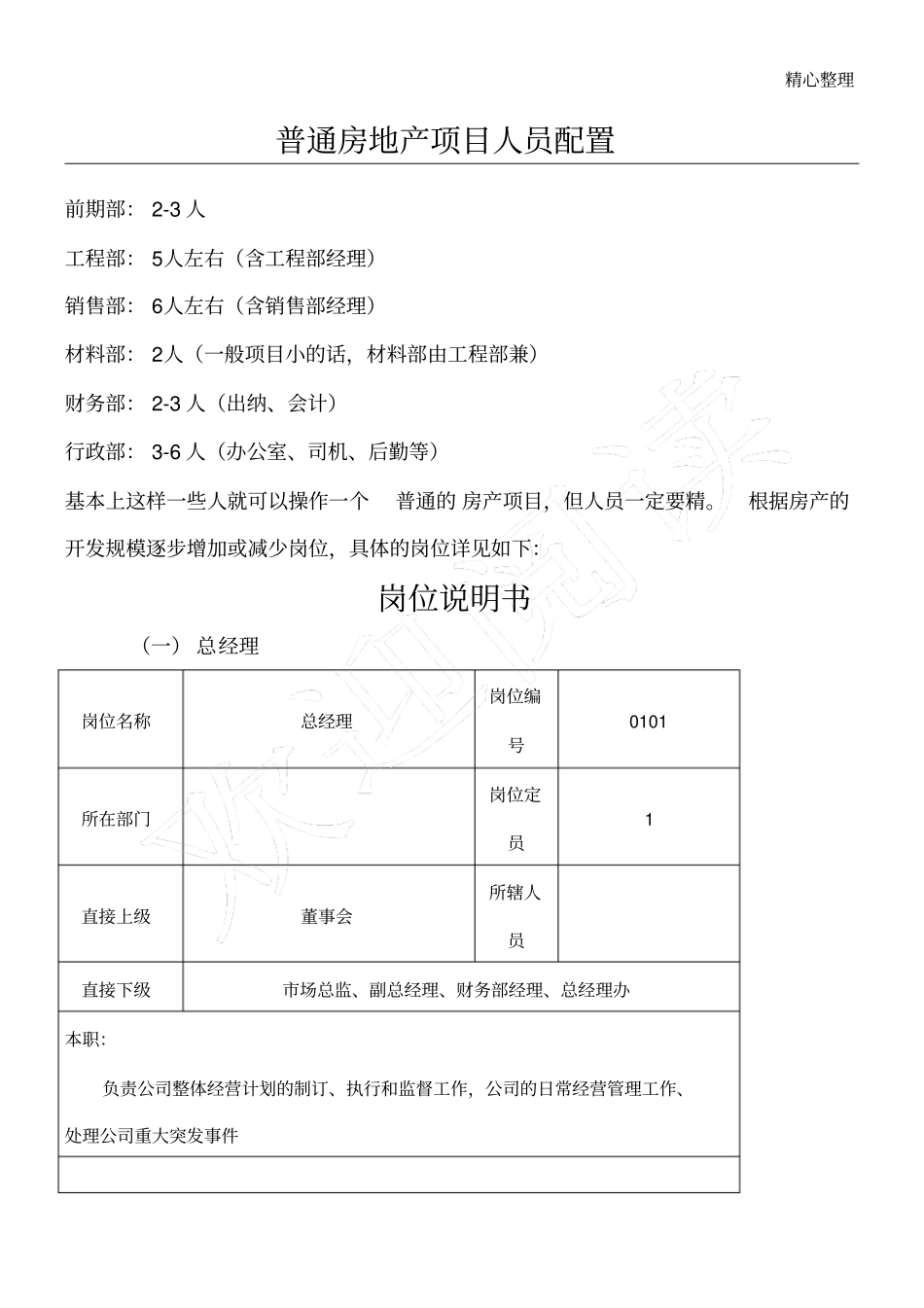 完整版普通房地产项目人员配置_第1页