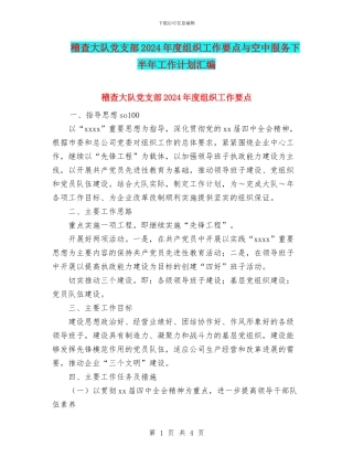 稽查大队党支部2024年度组织工作要点与空中服务下半年工作计划汇编