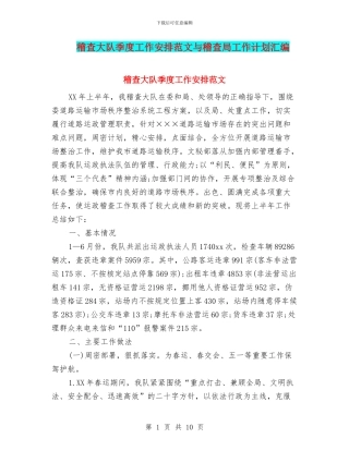 稽查大队季度工作安排范文与稽查局工作计划汇编