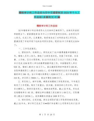 稽核审计科工作总结与空中交通管制员2024年个人工作总结汇编